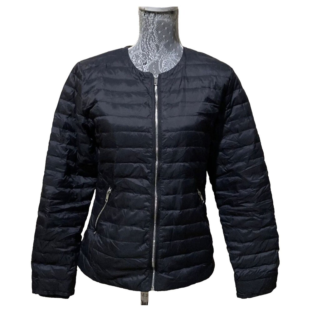 Monoprix Femme Womens S Black Quilted Puffer Coat Full Zip French Jacket France